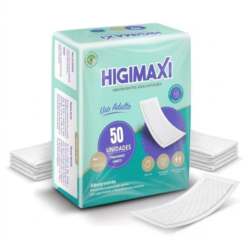 Absorvente Unissex Descartável Higimaxi C/50 Unidades Máxima Absorção