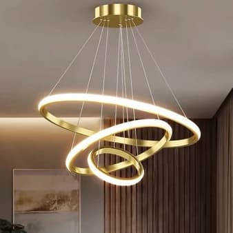 Lustre Pendente Moderno de 3 Anéis - LED 3 Cores em 1, Estilo Nórdico para Casa O15