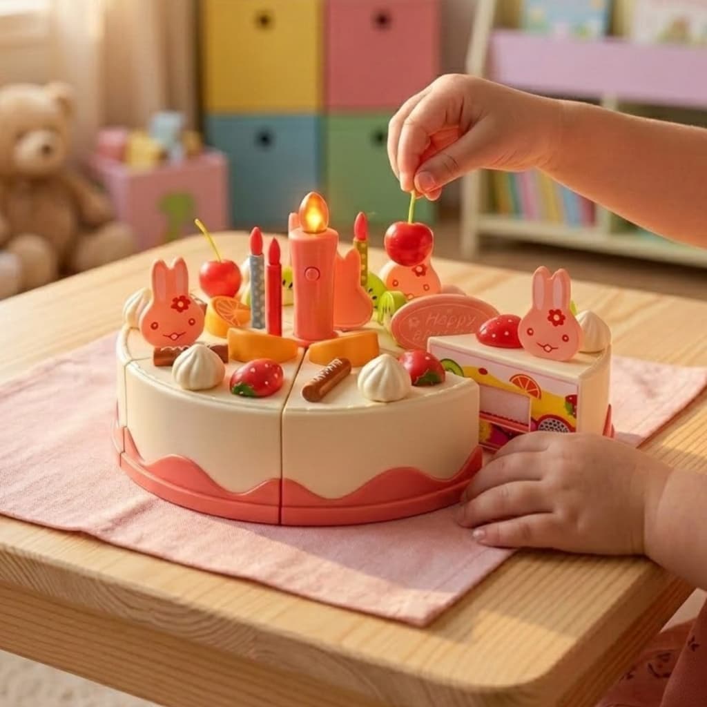 Comidinha De Brinquedo Bolo de Aniversário Infantil Vela Luz 40 Pcs Brinquedo Menina Presente Natal