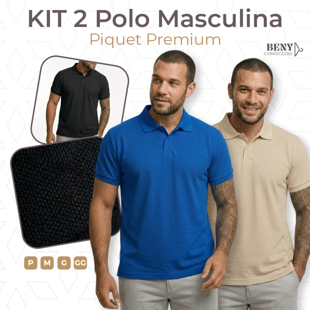Kit 2 Polo Masculina Piquet Premium Algodão Confortável Casual Slim