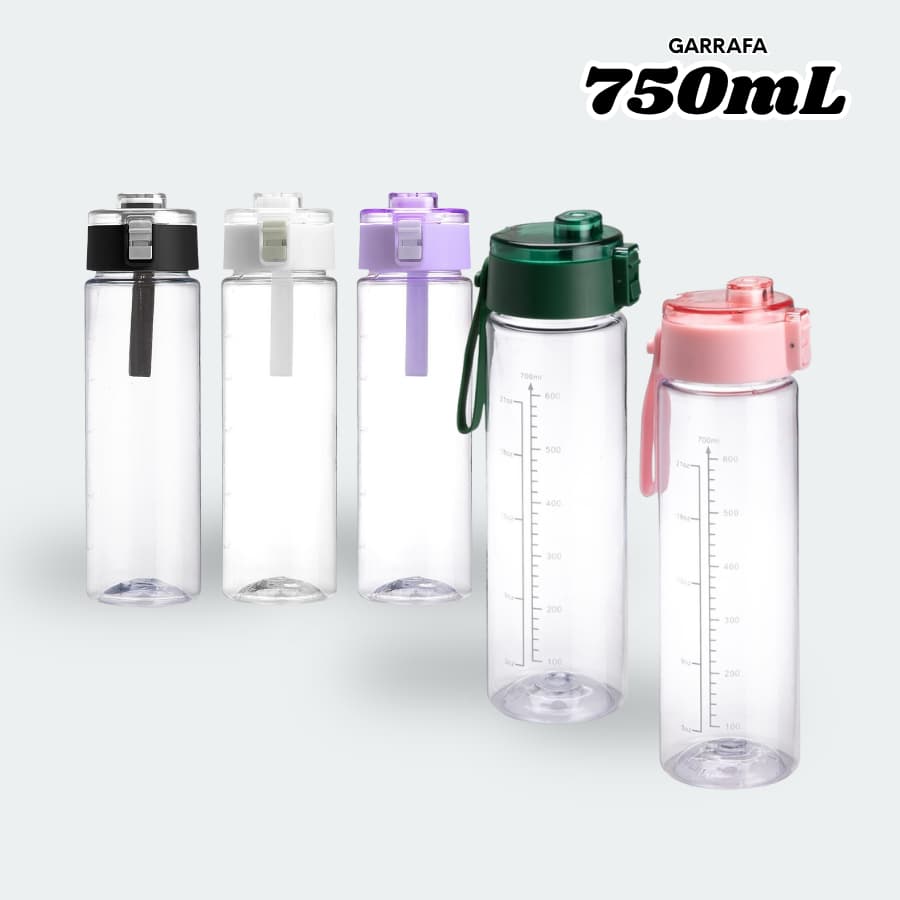 HIDDRA Garrafa Plástica 700mL Personalizada com Tampa e Alça Academia Esportes