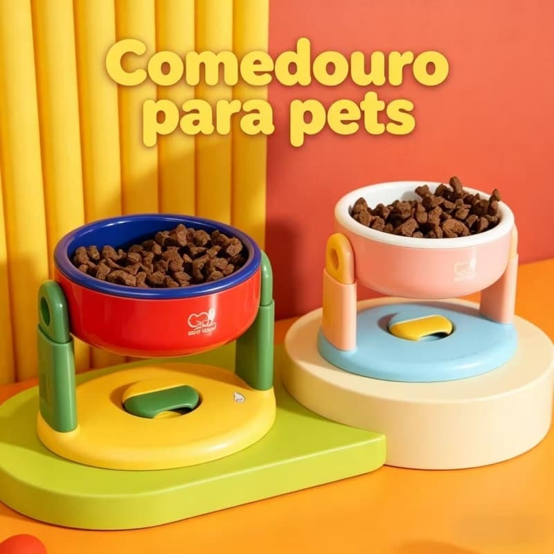 Tigela para animais de estimação com ventosa altura ajustável  adequada para gatos e cães, protege a coluna cervical