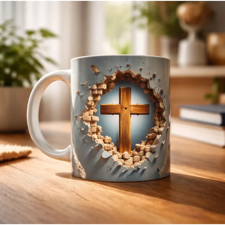 Caneca Porcelana 3D Jesus Oração Presente Igreja