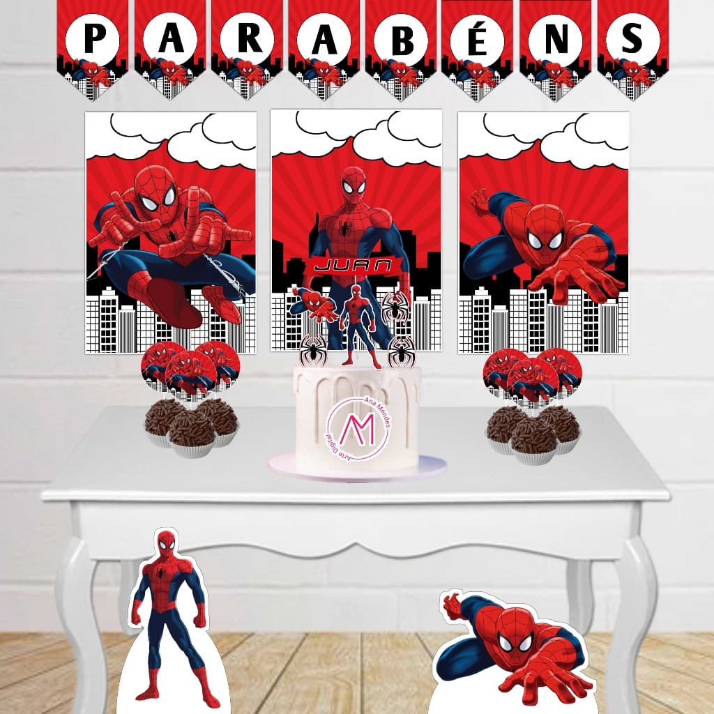 Kit Festa Infantil Homem Aranha Fácil Decoração Com Painel Display Topper Topo de Bolo Só um bolinho