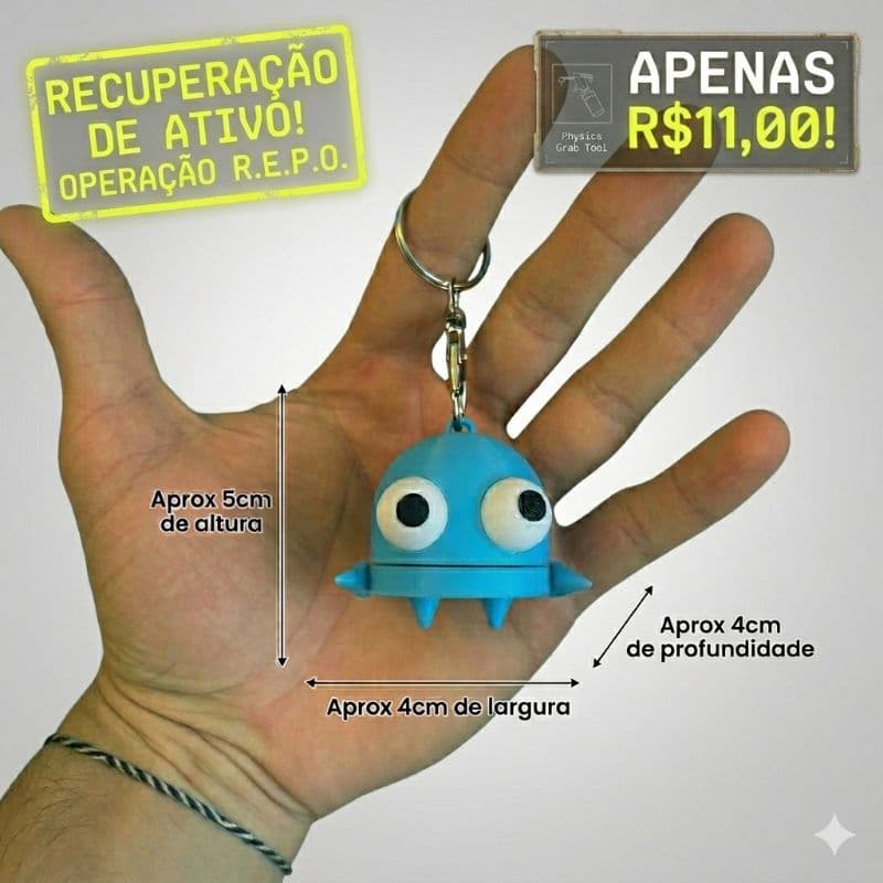 Chaveiro Boneco Azul Repo 3D • Mascote Fofo Geek • Olhos Saltados • Presente Criativo • Decoração Mochila/Chaves