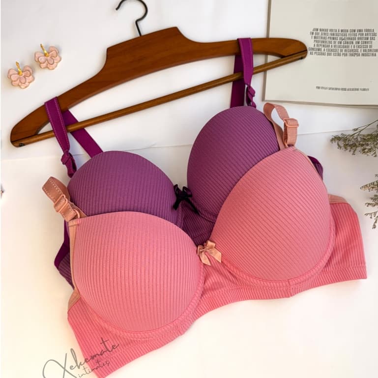 Kit Sutias Plus Size Bojo Canelado Reforçado Soutien Alças Largas Conforto Sustentação Moda Feminina