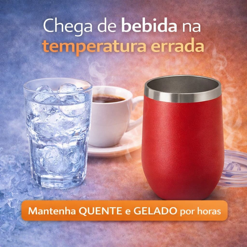 Copo Térmico Inox 360ml com Tampa Antivazamento Mantém Quente e Frio Portátil Vermelho