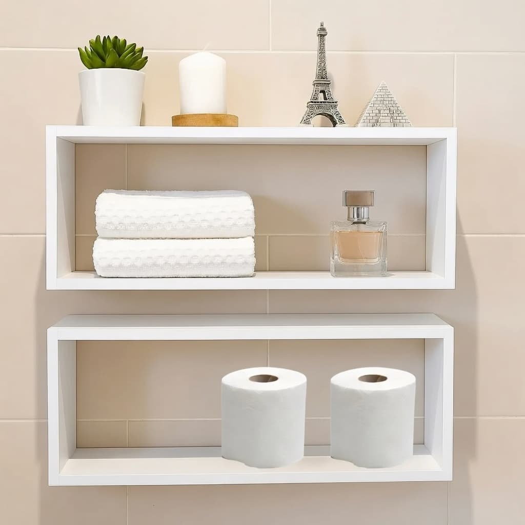 Kit 2 Prateleiras Nichos Banheiro 50X25X10 MDF Ja Montado!