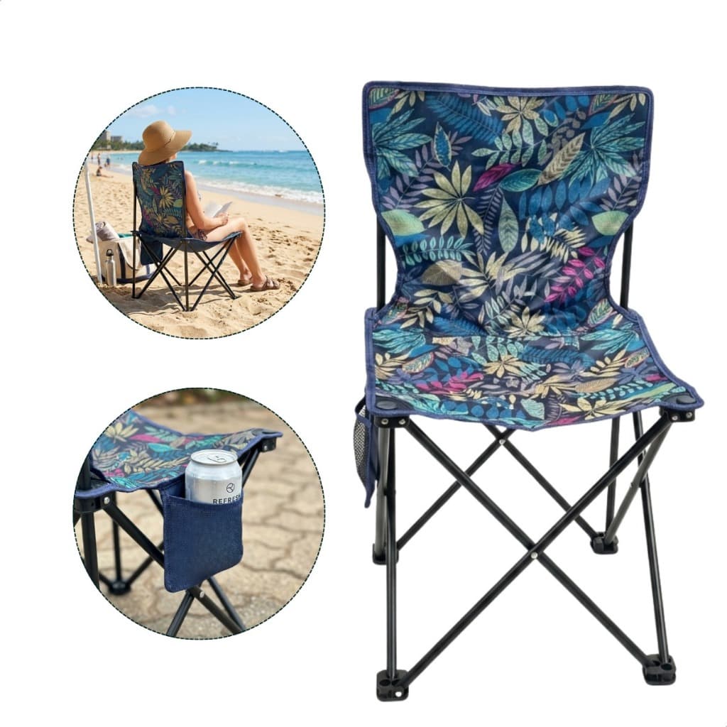 Cadeira Dobrável Camping Praia Pesca com Bolsa Transporte, Porta-Copos até 120kg