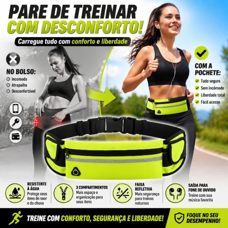 Pochete Fitness Impermeável Corrida Academia Porta Celular Garrafa Ajustável Não Balança