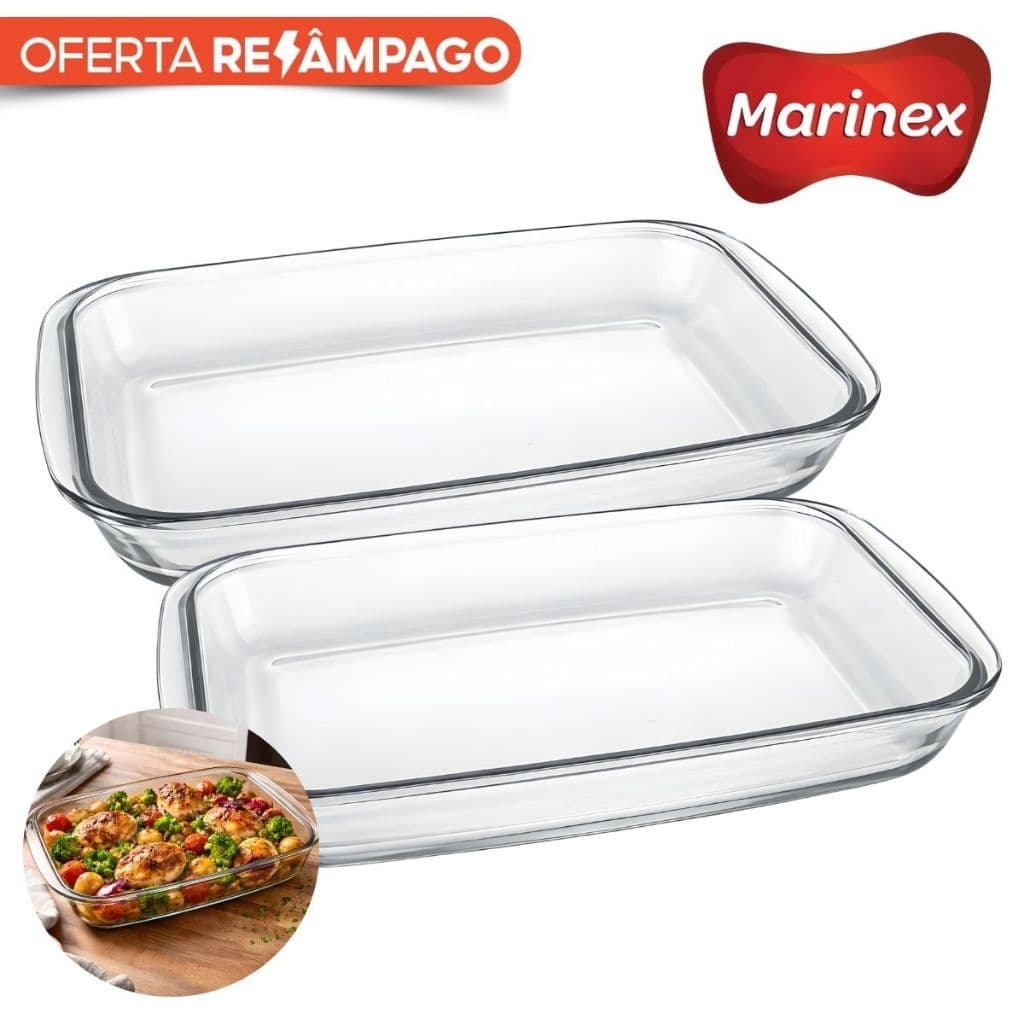 Kit 2 Assadeira Media Retangular 2,2L Nadir Marinex Travessa Lasanheira