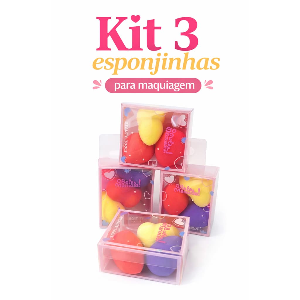 Kit com 3 Esponjinhas para Maquiagem Beauty Tools, Esponja para maquiagem , Esponja para make