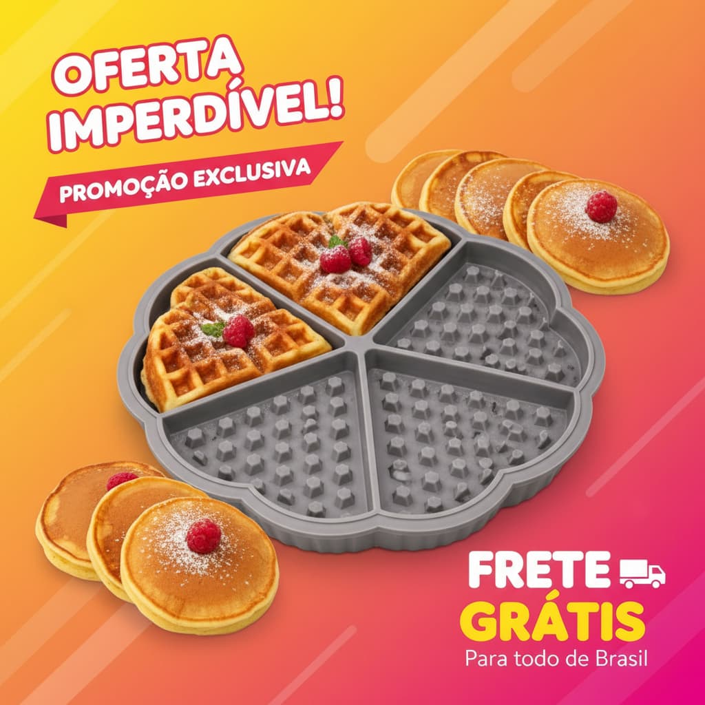 Forma Silicone Waffle Antiaderente 5 Divisorias Resistente Facil Limpeza P/ Forno e Airfryer Sortida