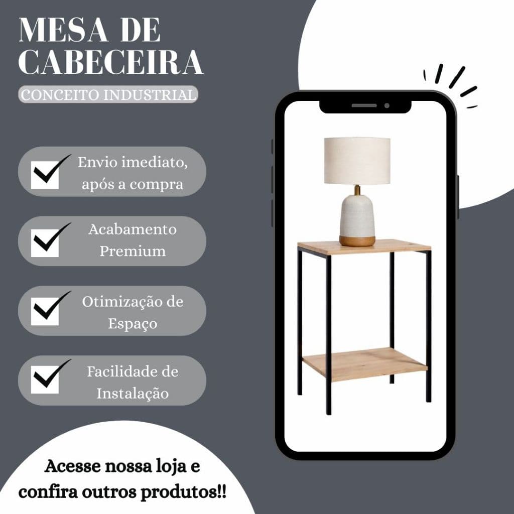 Kit 2 Mesa Lateral de Apoio Industrial Com Estrutura em Aço - Envio imediato