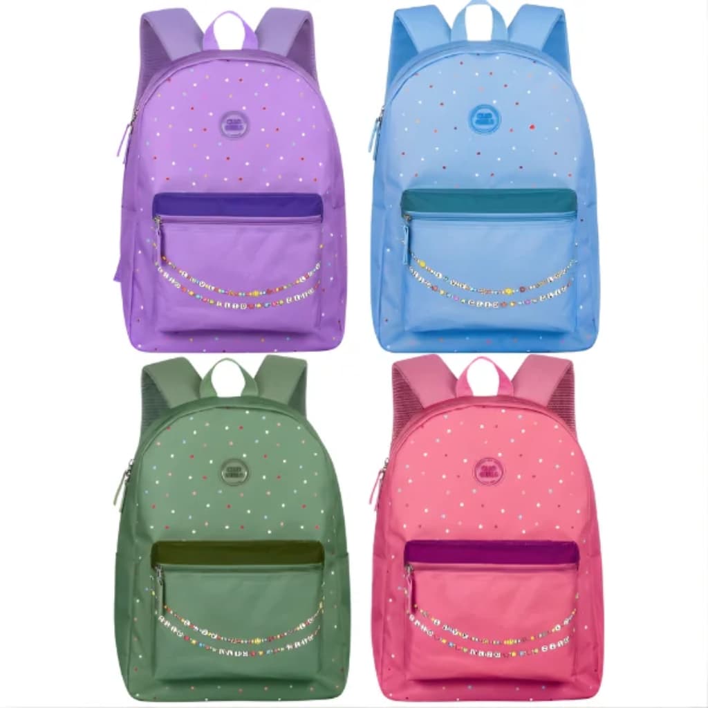 Mochila de Costas Feminina Para Escola Trabalho Viagem Clio Love Com Bolinhas