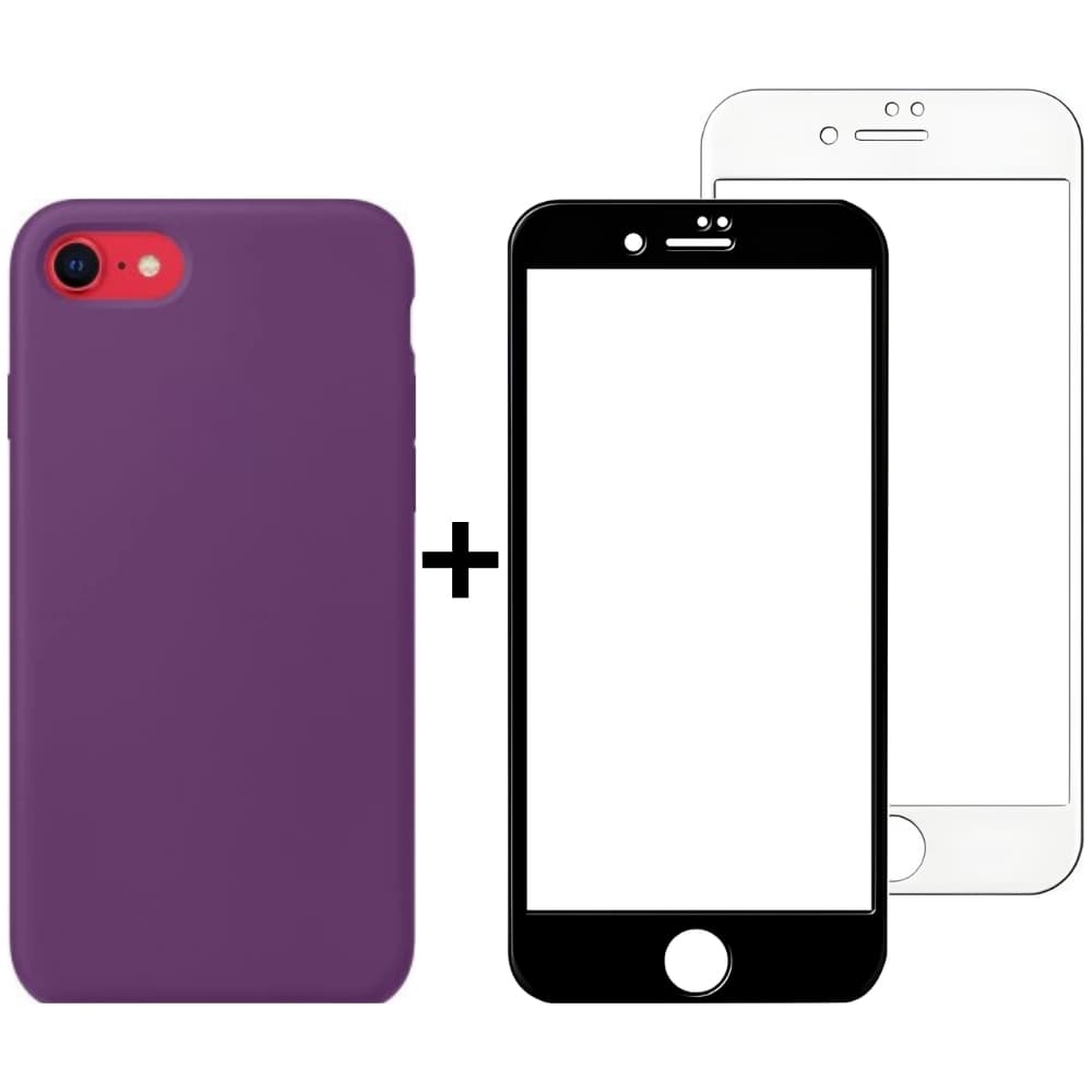 Kit Capinha Roxa e Película Transparente para Iphone 7, Iphone 8 e Iphone SE Case Fechada nas Laterais de Silicone