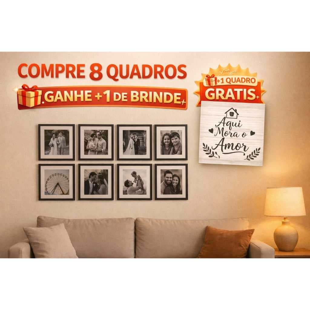 Kit 8 Quadros Personalizados com Suas Fotos +1 Brinde – Preto e Branco Decorativo Cantinhos De fotos