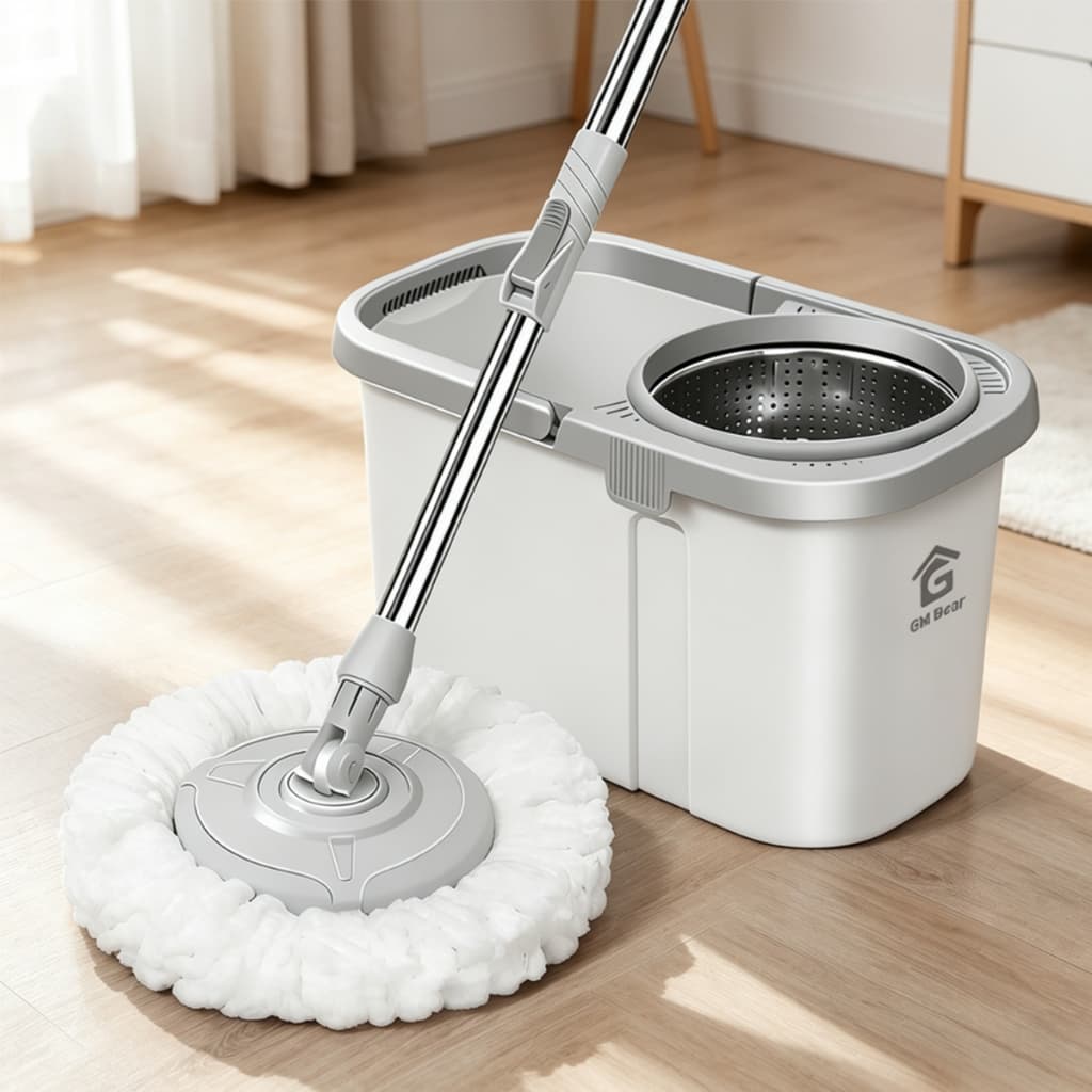 GM Bear 360°Mop Giratório com Cabo Telescópico e Balde Centrífuga 8L - Cabo Aço Inox, Microfibra
