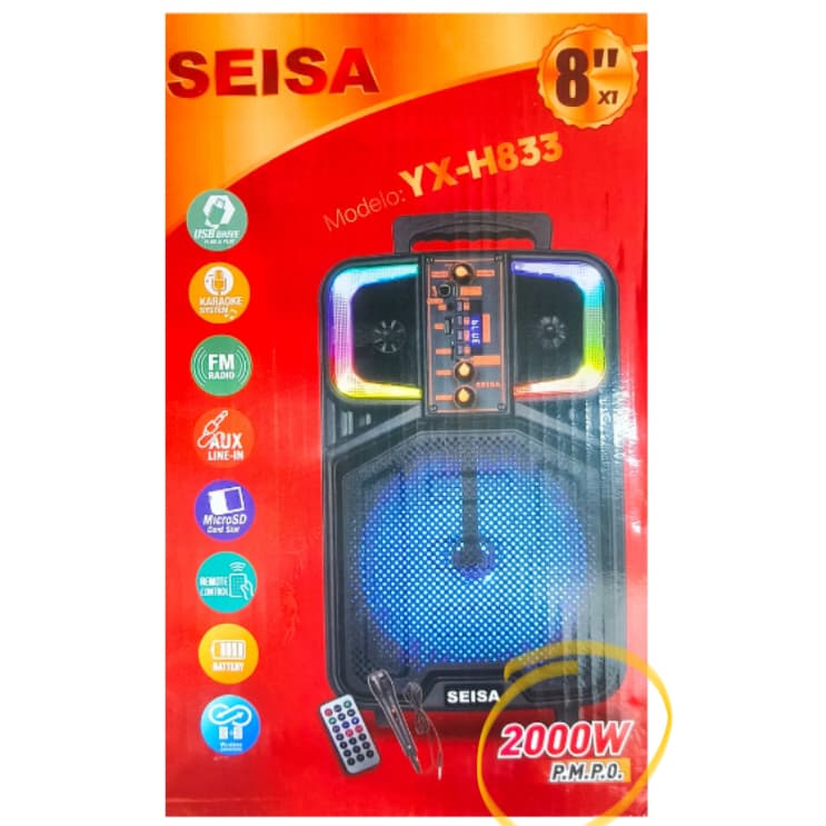 Caixa de Som Amplificada Karaokê Bluetooth 2000W Com Microfone e Controle Remoto Com Brinde Surpresa