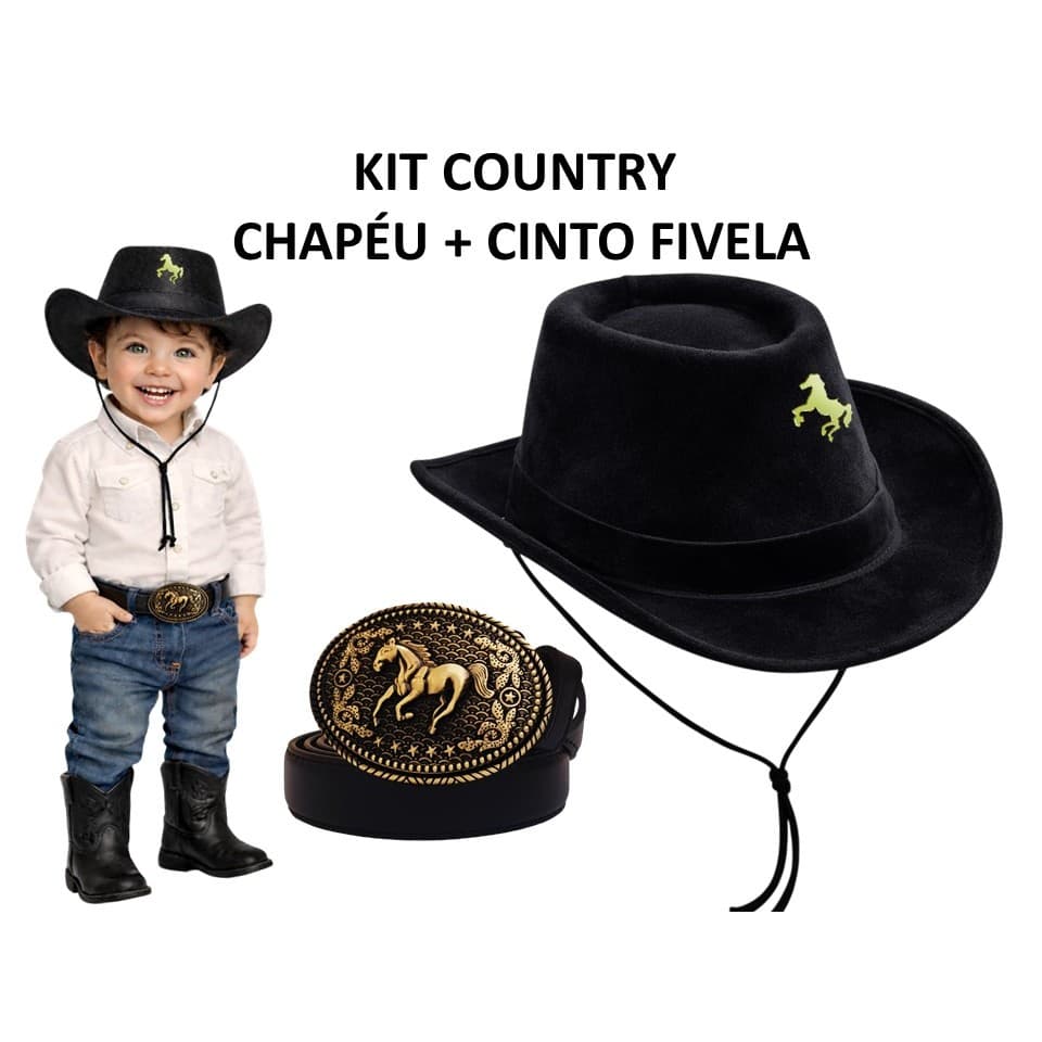 kit country cowboy cavalo  ( CHAPÉU + CINTO COM FIVELA ) MENINO BEBÊ RODEIO FESTA JUNINA SÃO JOÃO