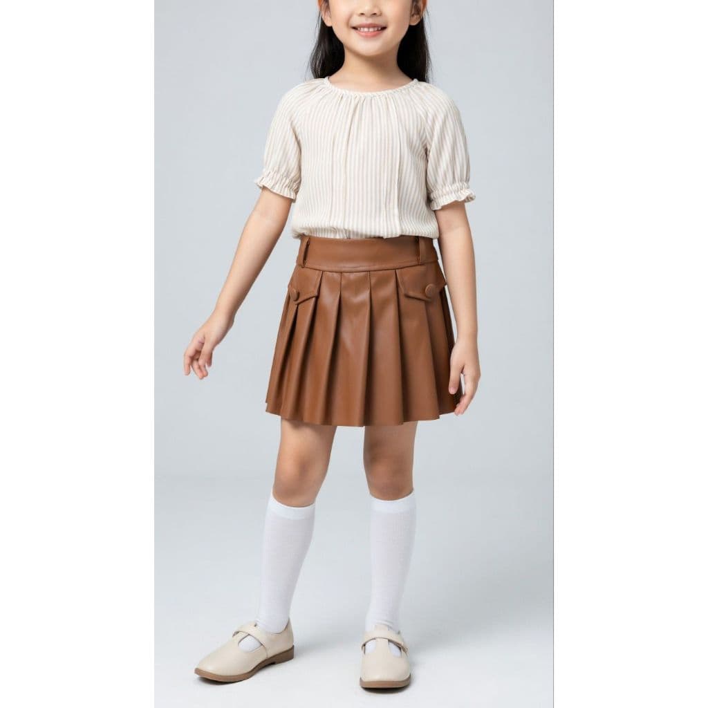 Short Saia Plissada Infantil Courino - Estilo Fashion para Menina