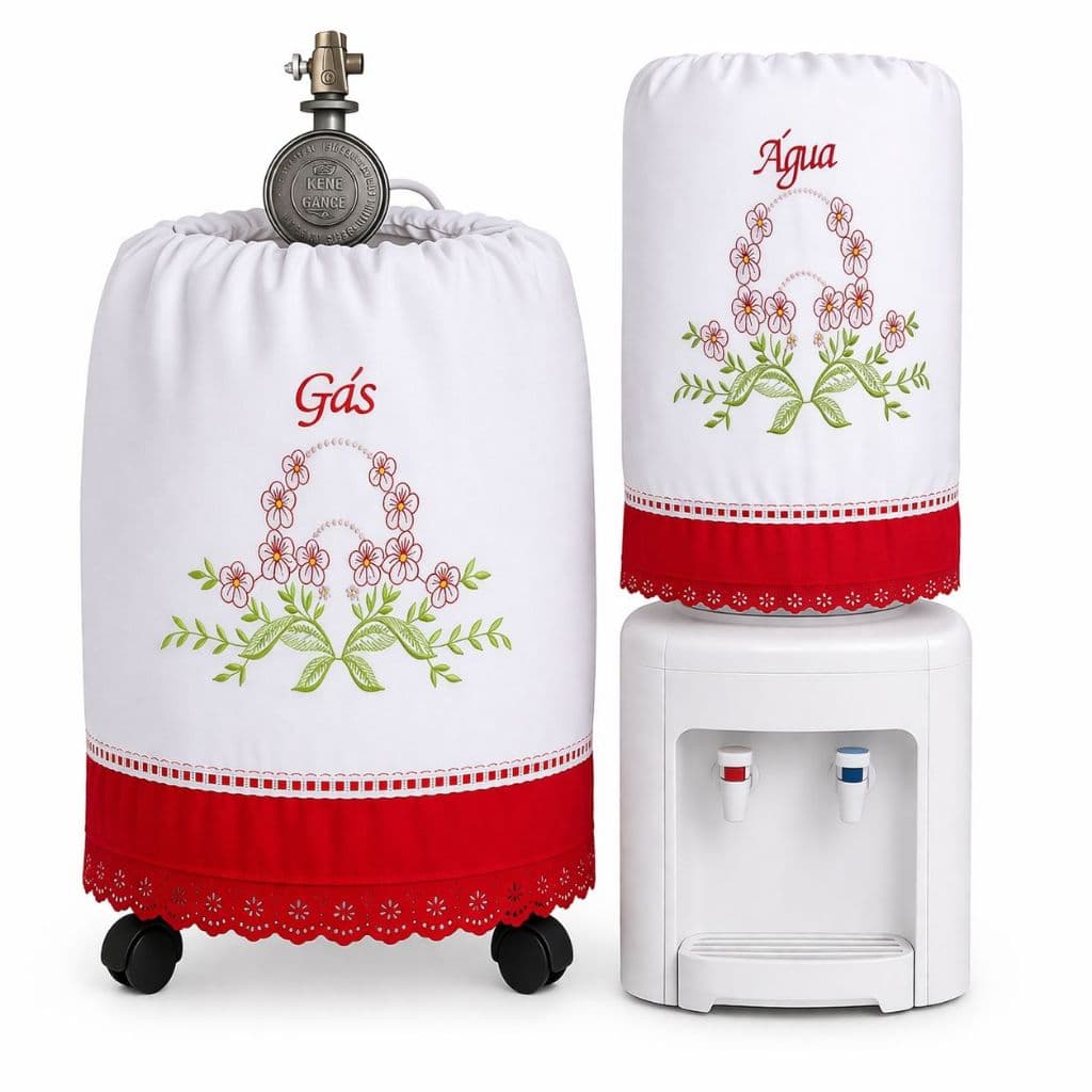 Jogo De Cozinha Kit 2 Peças Capa Para Botijão De Gás + Capa Para Galão De Água Bordad