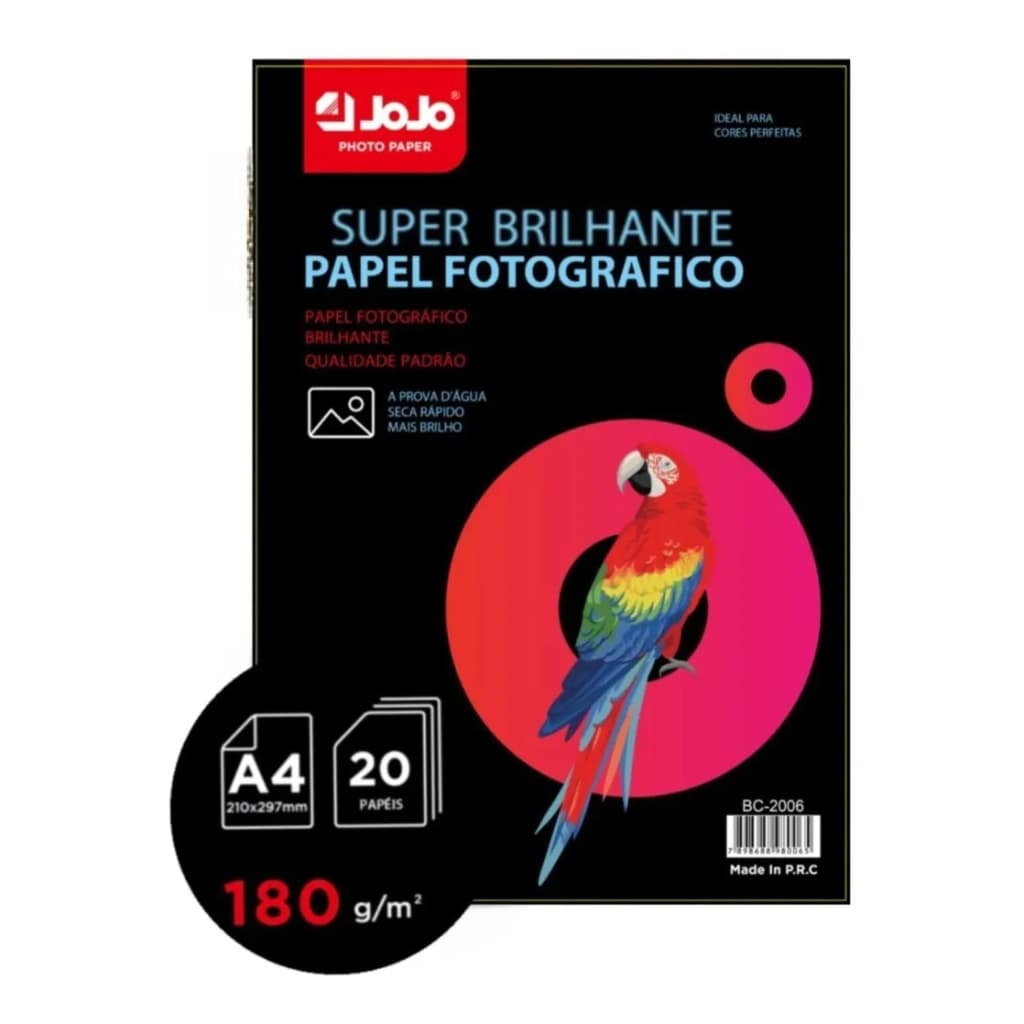 Papel Glossy 180g Jojo Alta definição Super Brilhoso pacote com 100 folhas A4 - UN