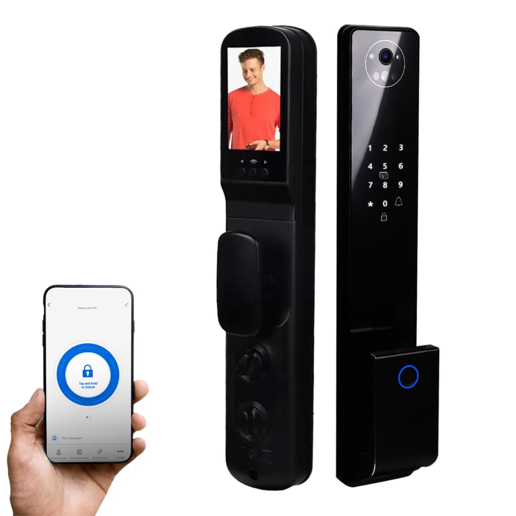 Fechadura Digital Facial WiFi Biometria Senha TAG App À Prova D’Água Bateria Recarregável Porta 35-100mm Completa