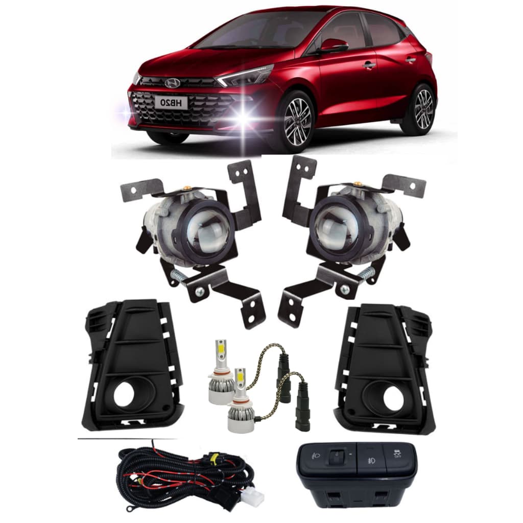 JOGO DE FAROL DE MILHA NEBLINA HB20 2024 2025 2026 COM LAMPADA DE LED HB4 SHOCKILIGHT