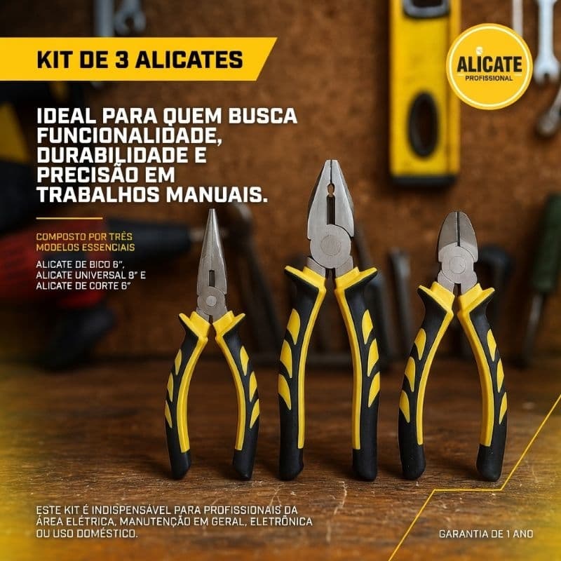 kit ferramentas conjunto com 3 alicates profissional alicate universal Bico corte