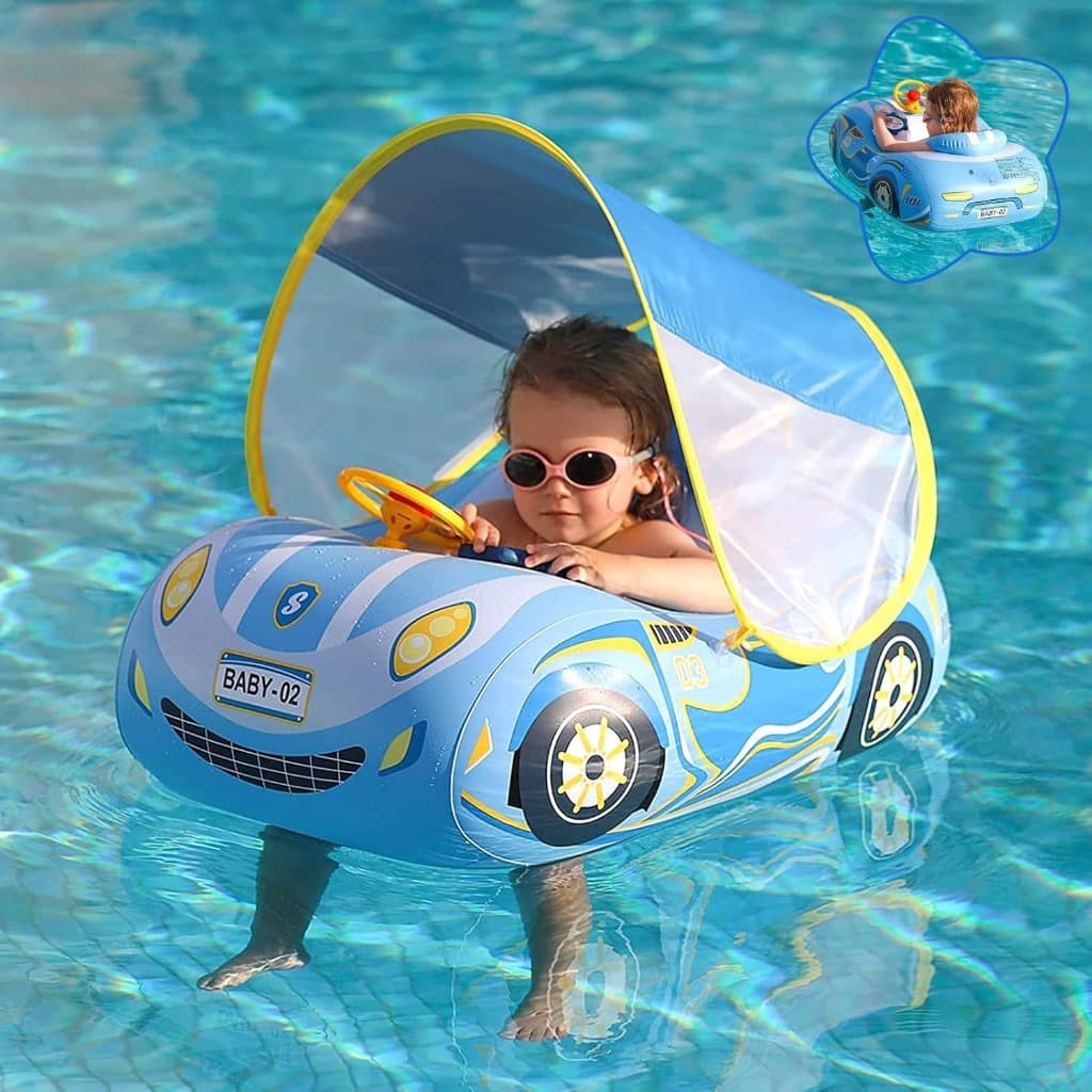Boia Infantil Carro com Cobertura Volante Piscina Bebê Inflável Oásis OIF-7111