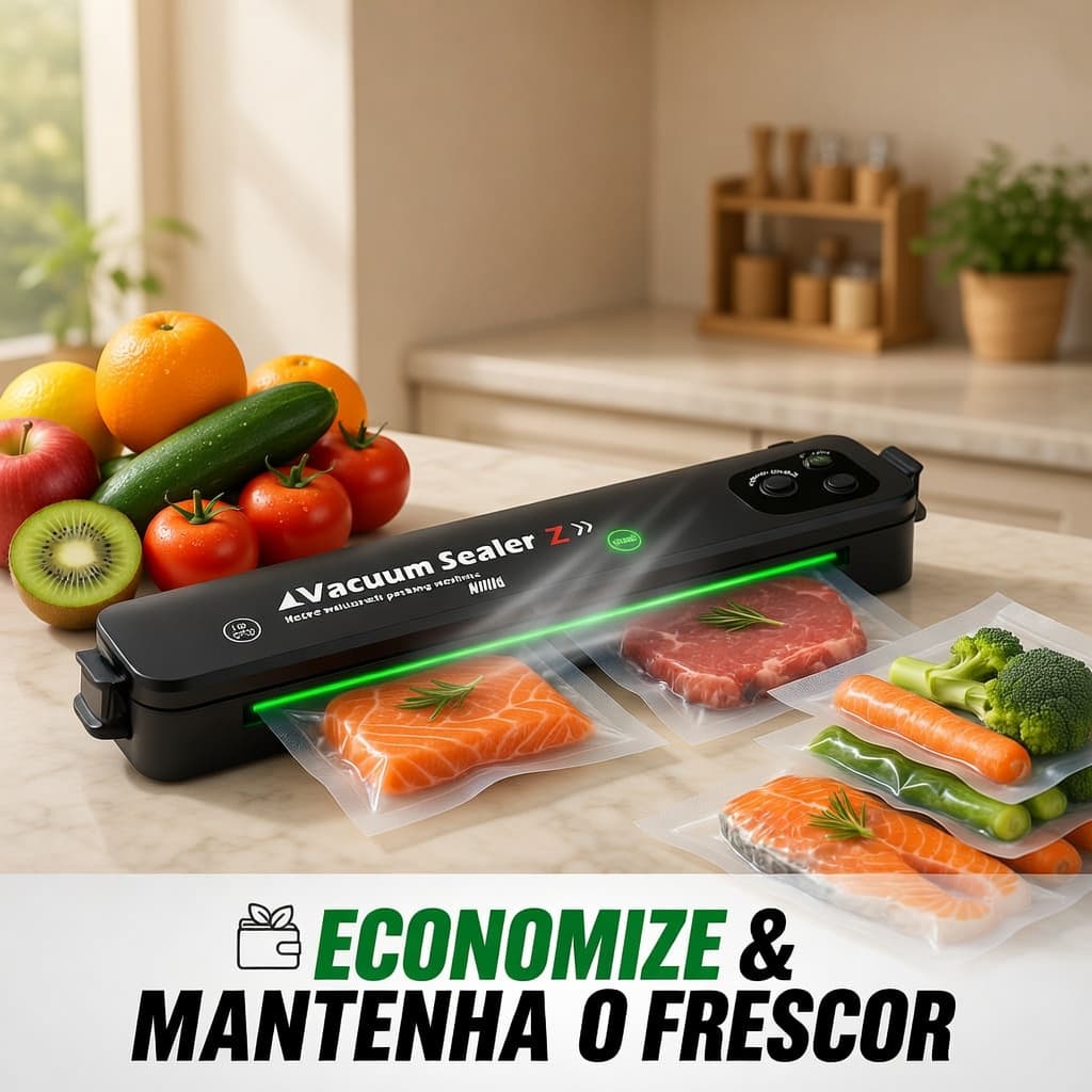 Seladora a Vácuo Portátil 220V Embaladora Alimentos Vedação Térmica Conserva Frescor