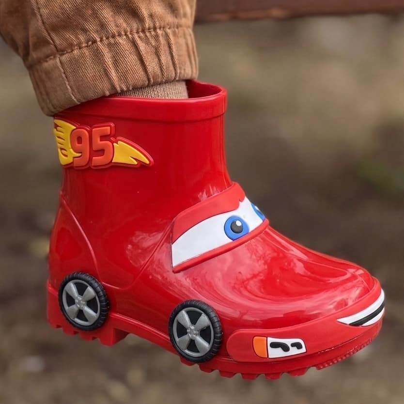 Bota Galocha Infantil Menino Carros Divertida Antiderrapante Bota de Chuva Confortável