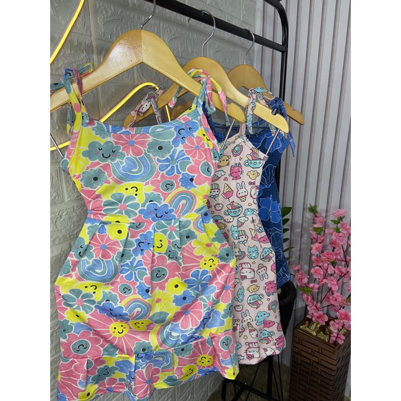 Kit Vestido Com 3 Unidades Estampado Moda Infantil Suplex Tendência Verão