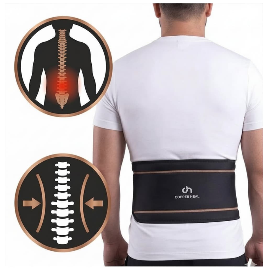 Cinta Lombar Ajustável com Suporte Ergonômico para Alívio da Dor nas Costas e Postura Copper Heal