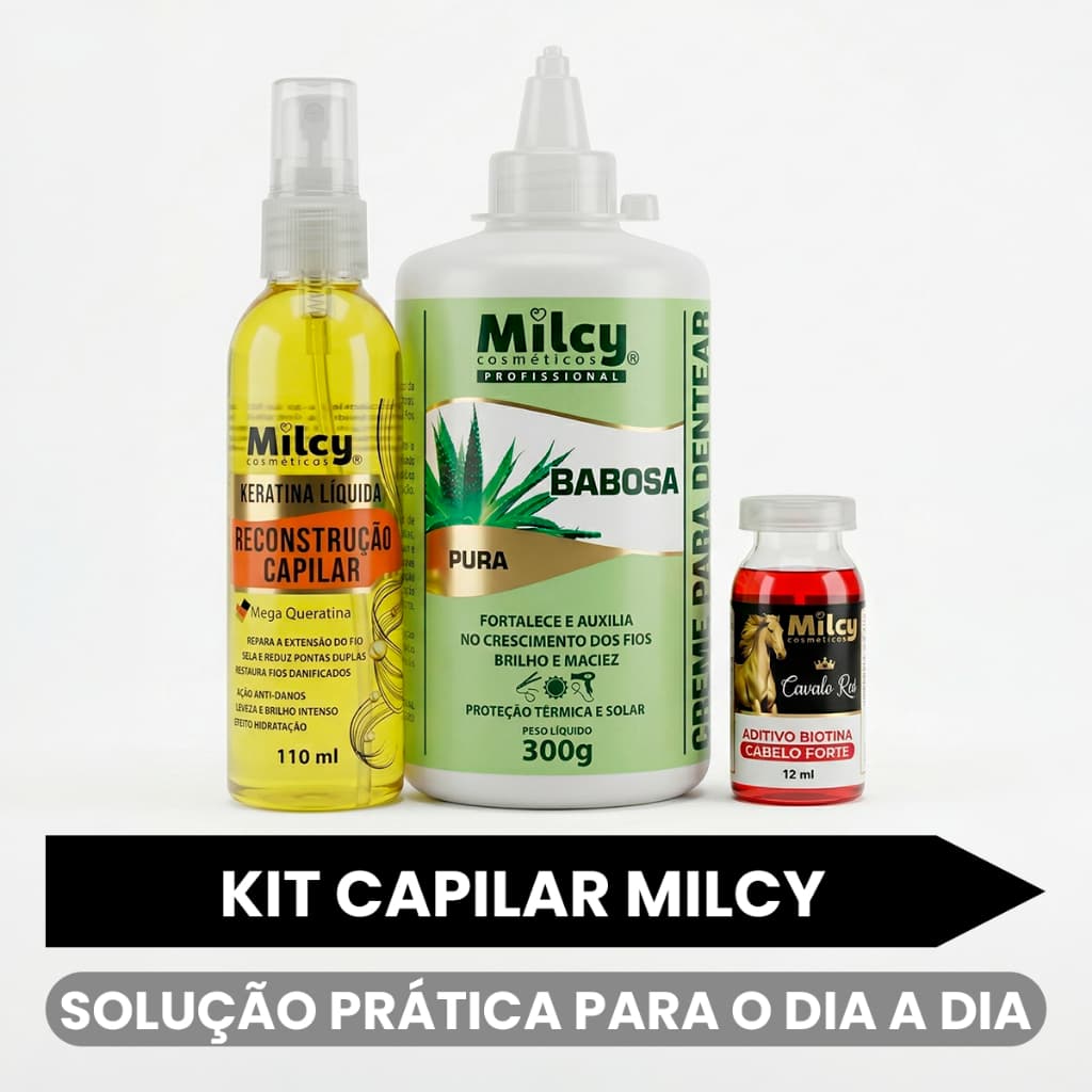 Kit Capilar Babosa Ampola Biotina + Queratina Líquida 100ml + Creme para Pentear 300ml