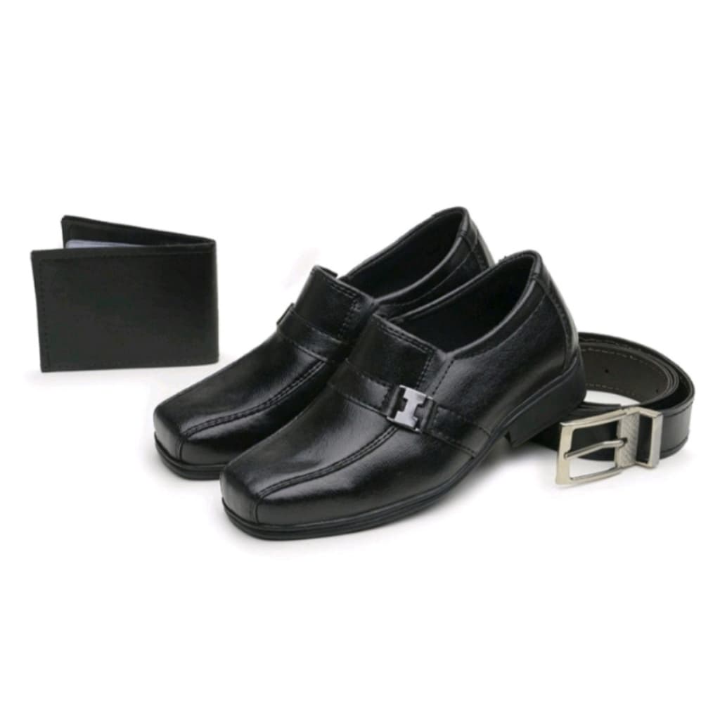 Kit 1 Sapato Social Infantil Carteira E Cinto Crianças Masculino Meninos Confortável Preto Fivela Do 21 ao 36