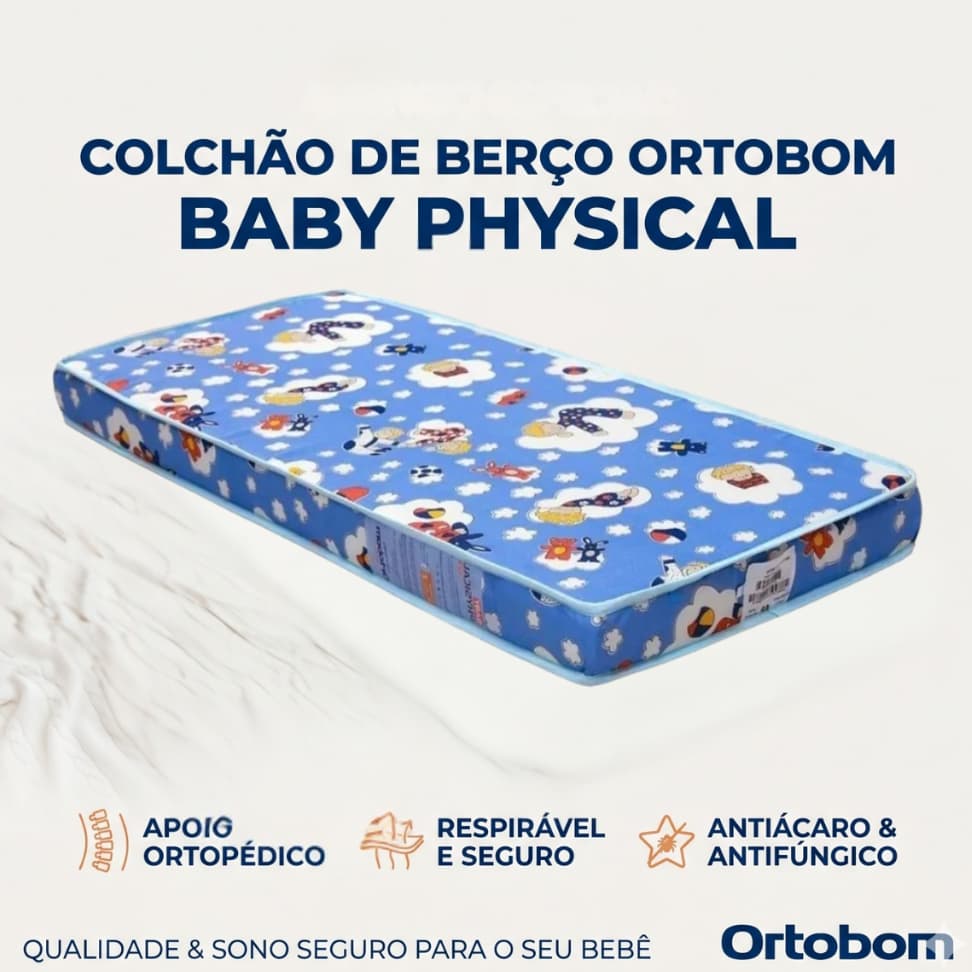Colchão Berço Ortobom Baby Physical D18 Impermeável Antialérgico 70x130 Conforto e Segurança para Bebê