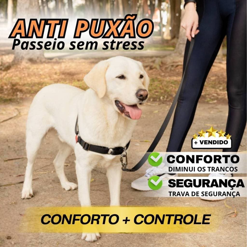 Coleira Peitoral antipuxão + Guia para cachorro passeio adestramento seguro e confortável