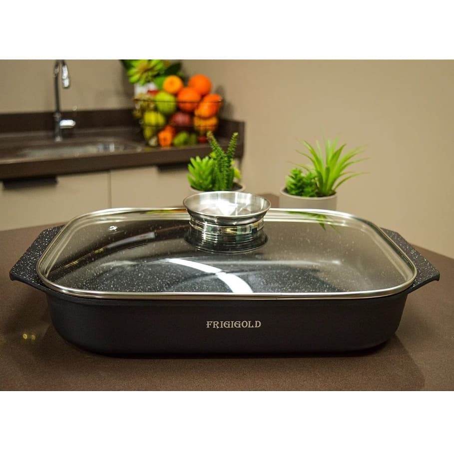 Assadeira De Indução Antiaderente Com Tampa Titanium 34cm Saudável - Frigigold
