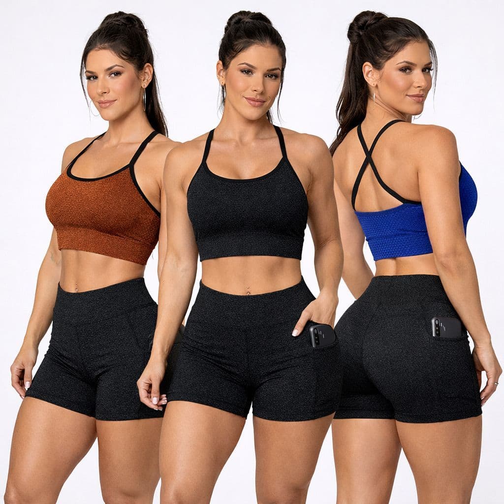 Conjunto Fitness Feminino com Bolso Cintura Alta