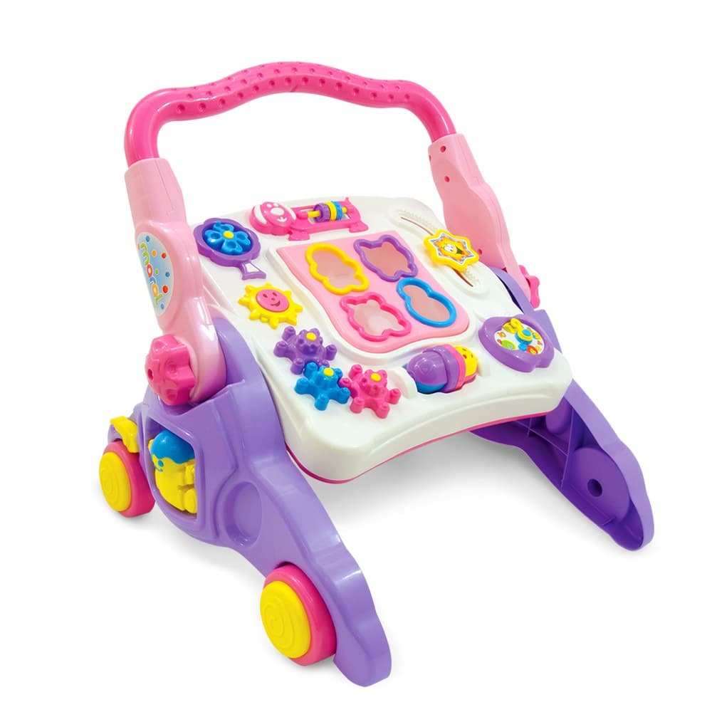 Andador Infantil 4 Em 1 Maral Rosa com Mesa Didática Som e Acessórios