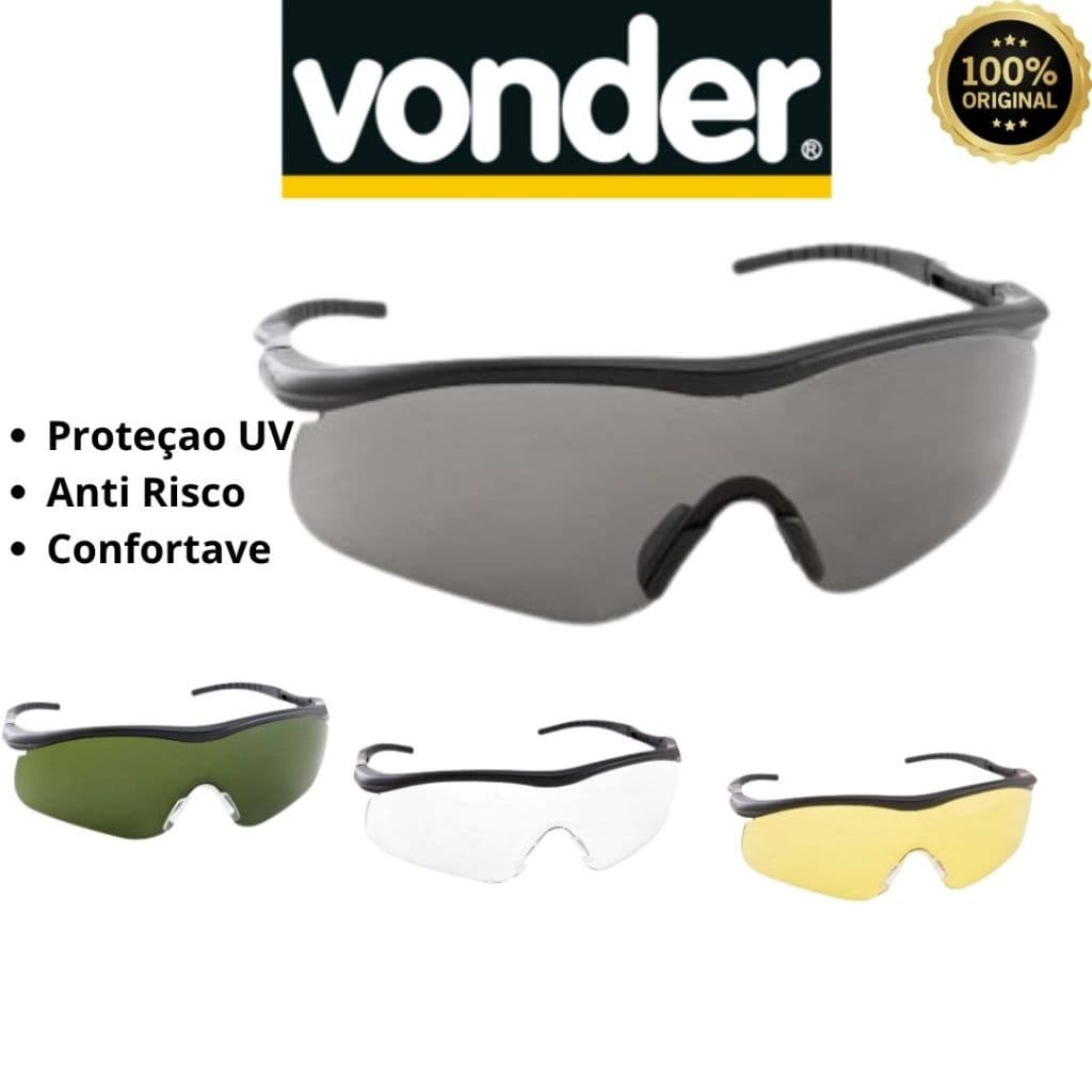 Óculos de Proteção Vonder Rottweiler EPI CA Proteção UV Anti Risco Obra Construção 4 Cores, moto, correr, andar de bike