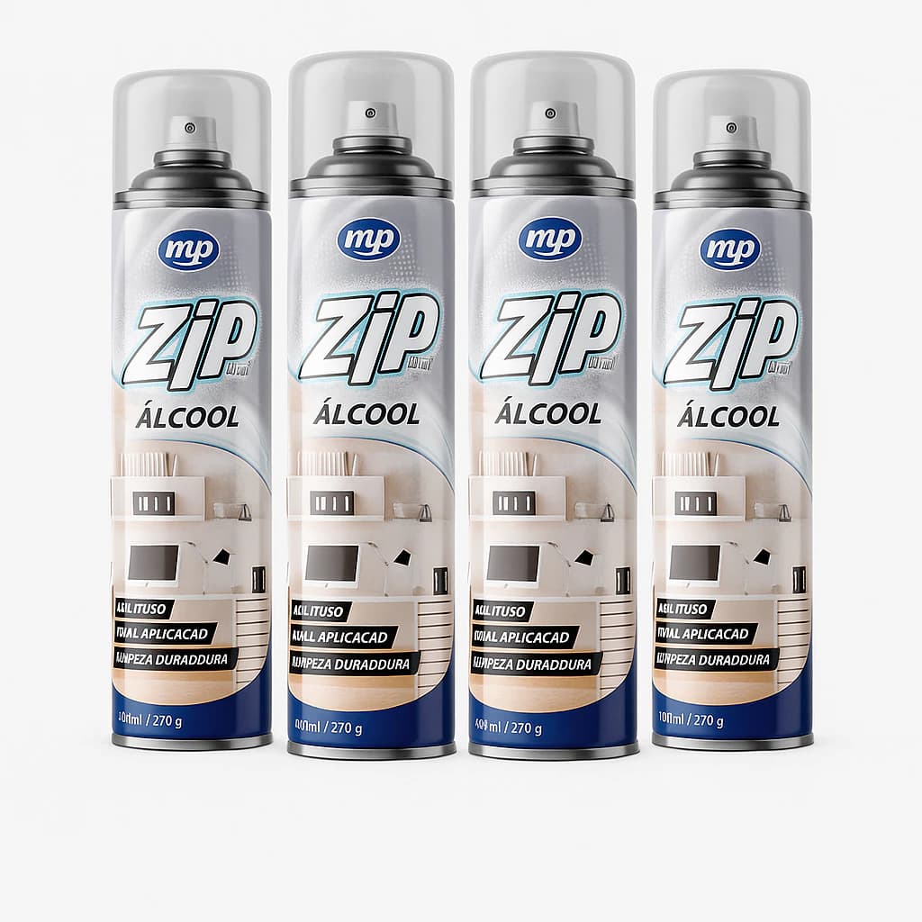 Kit 4un Zip Álcool Spray 400ml: Proteção Completa para Casa, Carro e Empresa com Jato de Precisão e Alta Performance