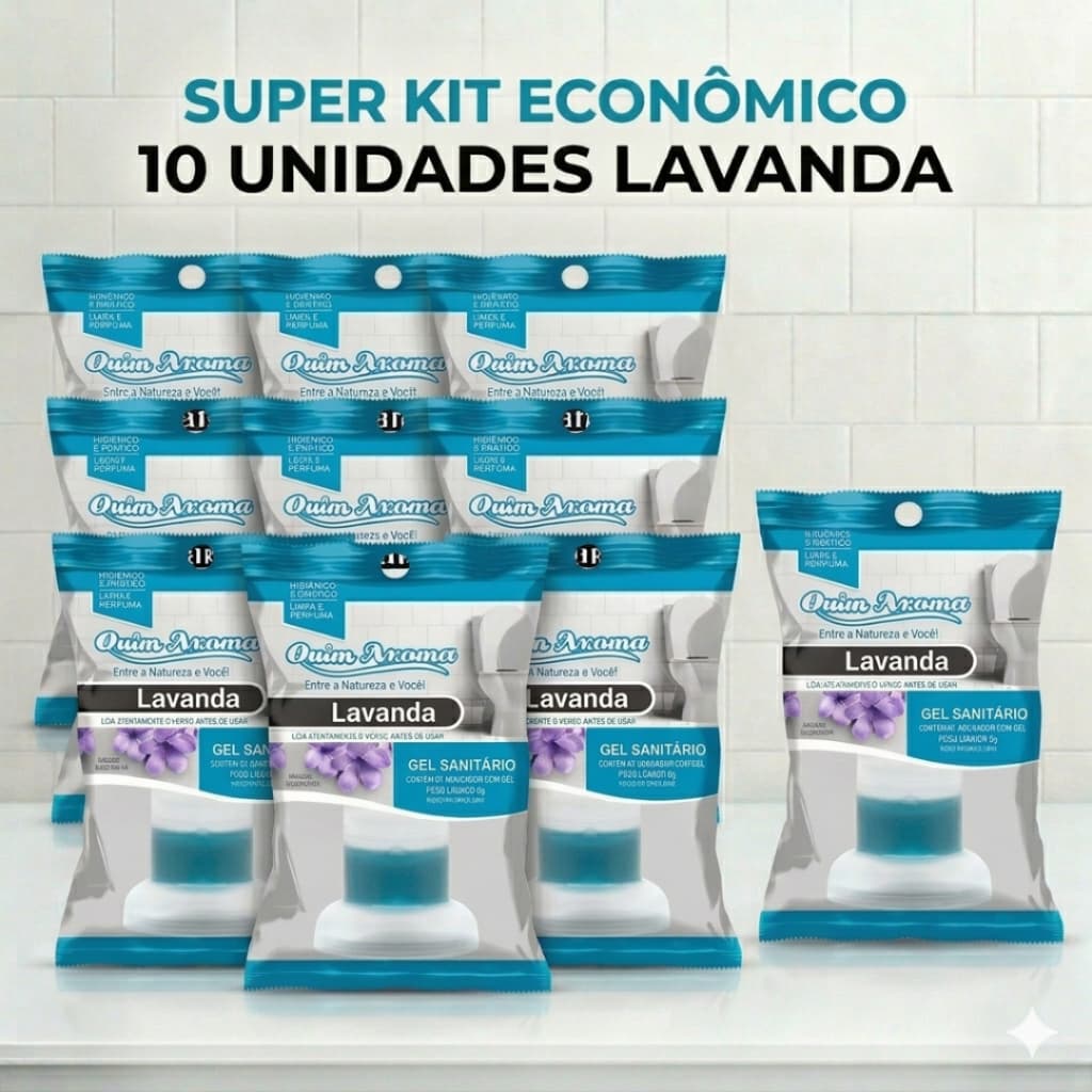 Gel Sanitário Quim Aroma 10 Unidades Sortidas Top Flor Lavanda Eucalipto Capim Limao Frutas Vermelhas Rosa Brasil