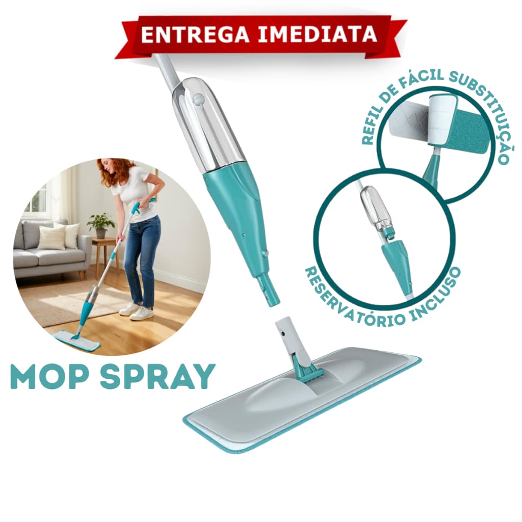 Mop Rodo Esfregão Magico Spray Com Refil de Microfibra e Reservatório