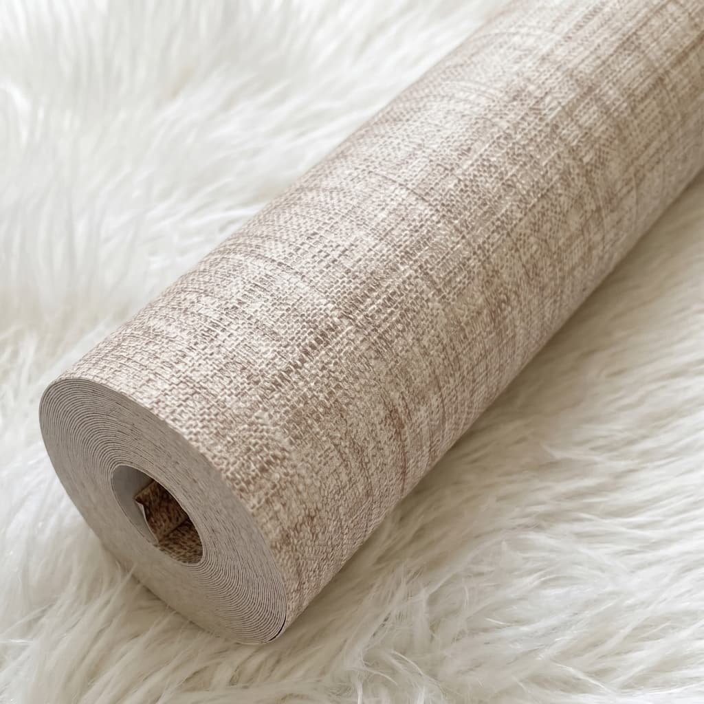 Papel de Parede Importado Linho Bege Claro Mesclado Alto Relevo Vinílico - Rolo 10 metros x 53cm (5,3m²) - Cola Inclusa