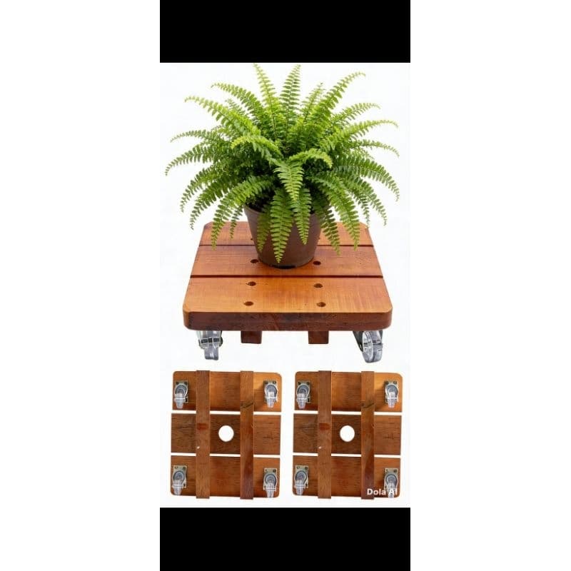 Suporte Para Vaso de Planta Deck 30cm Madeira Rústica Com Rodinhas de cilicone
