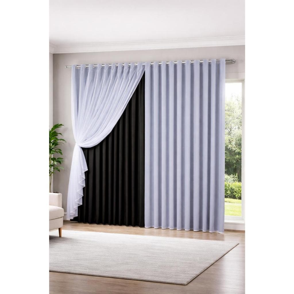 CORTINA CORTA LUZ BLACKOUT COM VOIL 5 X 2,80 SALA, QUARTO, ESCRITÓRIO