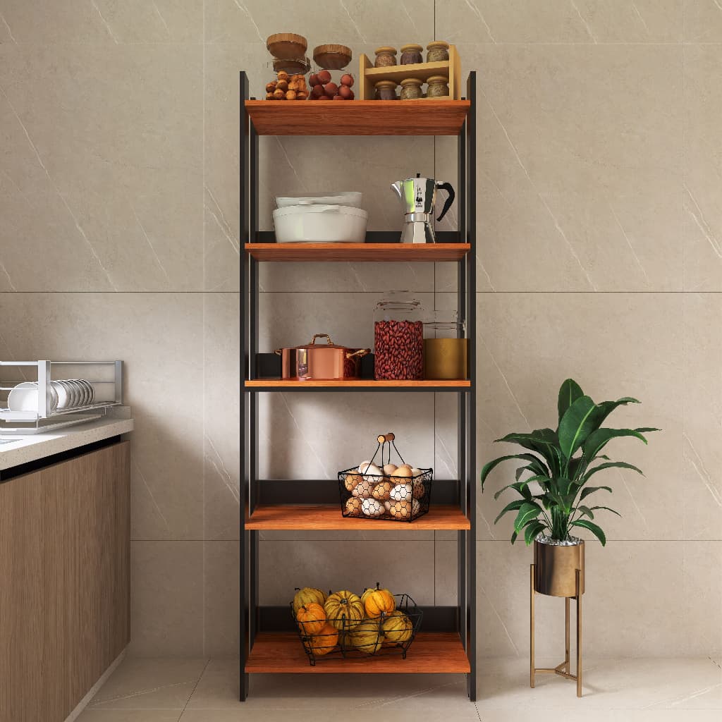Estante Multiuso 5 Prateleiras Estilo Industrial Madeira e Organizador Cozinha, Sala, Lavanderia